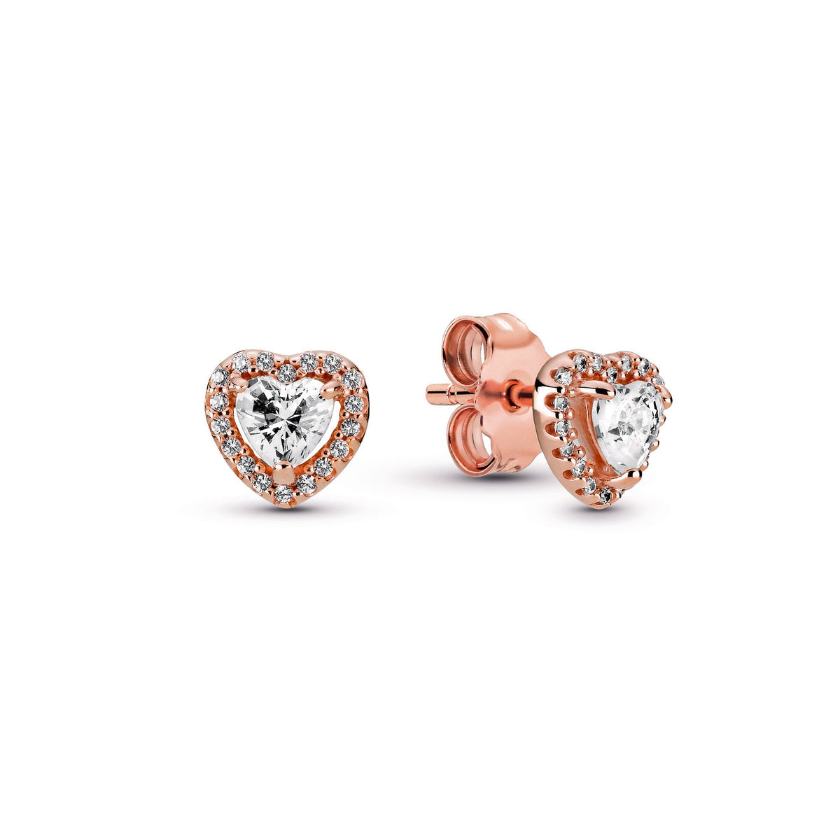 Stud Earrings – 14k Rose Gold-Plated – Sparkling Elevated Heart