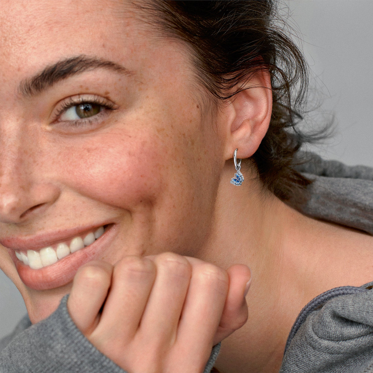 Hoop Earrings – Sterling Silver – Blue Butterfly