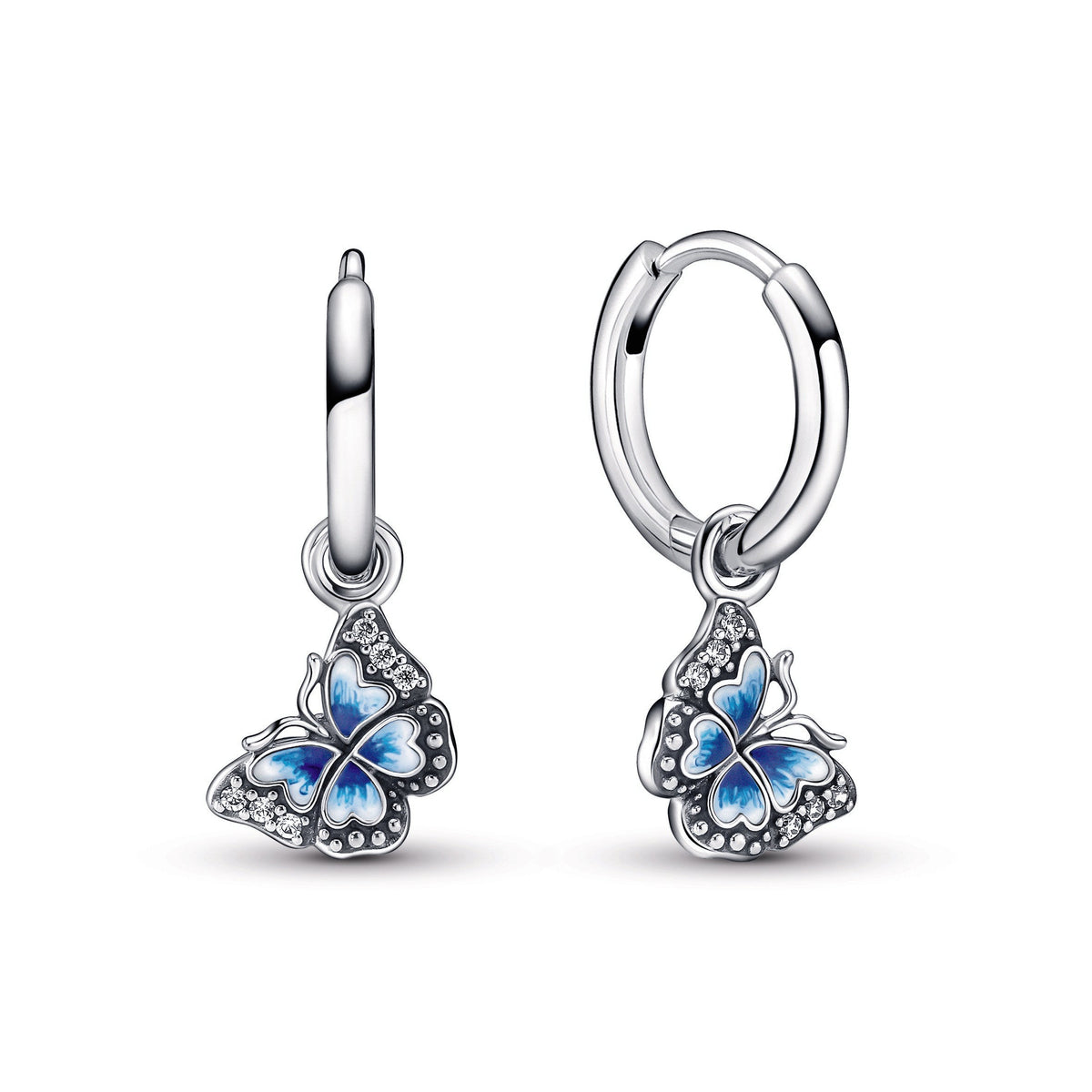 Hoop Earrings – Sterling Silver – Blue Butterfly