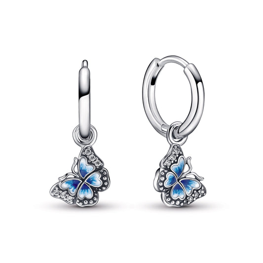 Hoop Earrings – Sterling Silver – Blue Butterfly