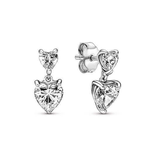 Stud Earrings – Sterling Silver – Double Heart Sparkling