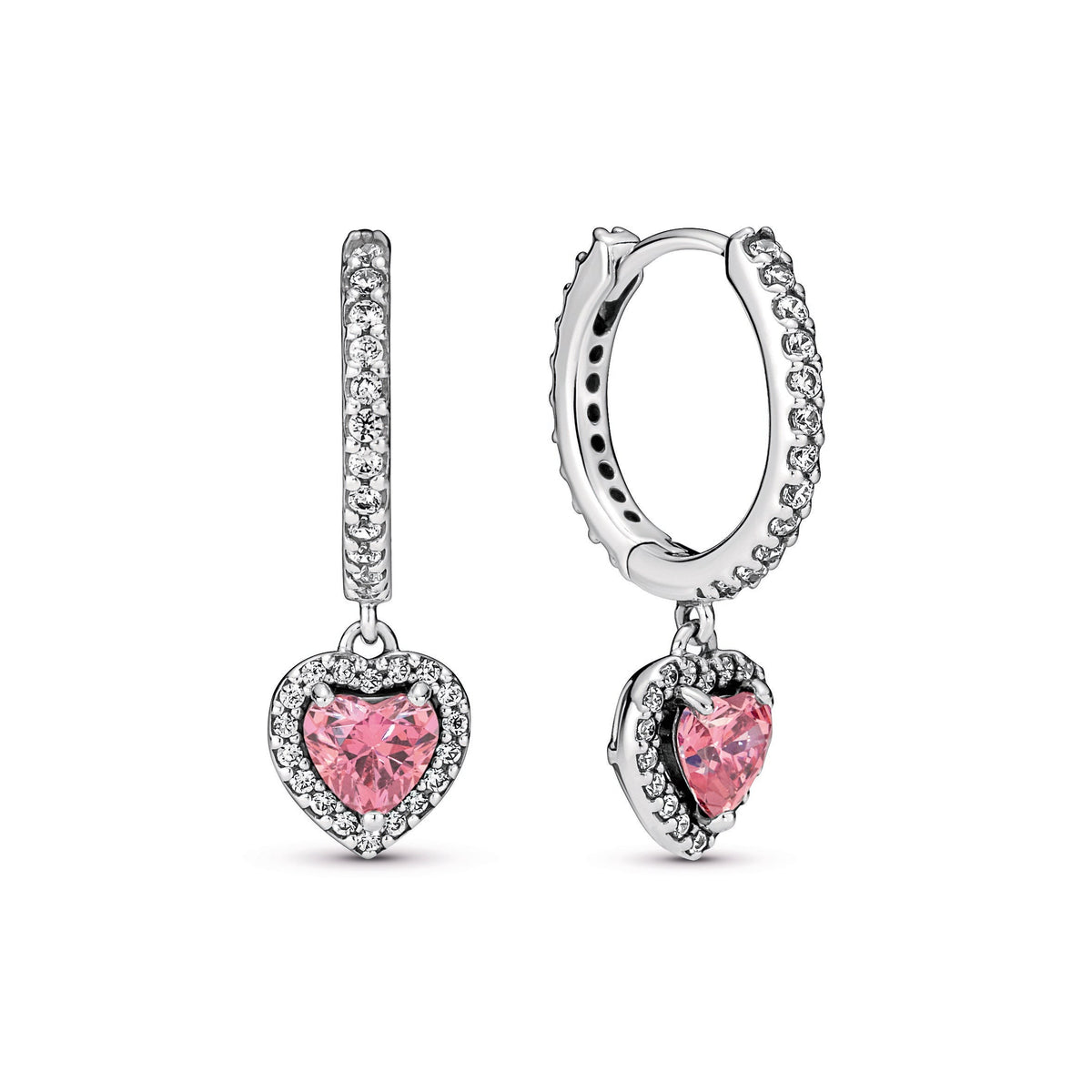 Hoop Earrings – Sterling Silver – Sparkling Halo Heart