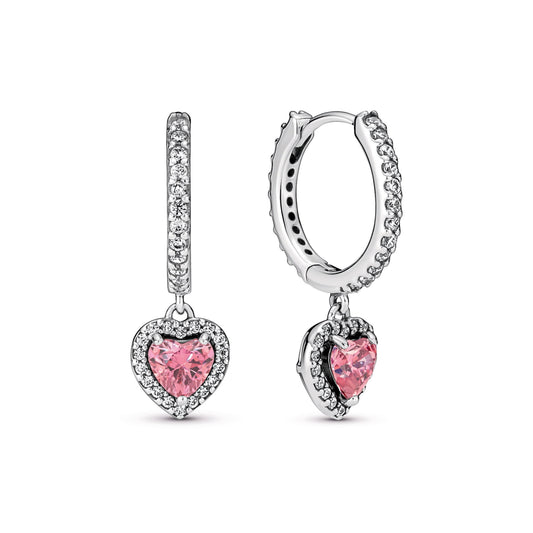 Hoop Earrings – Sterling Silver – Sparkling Halo Heart