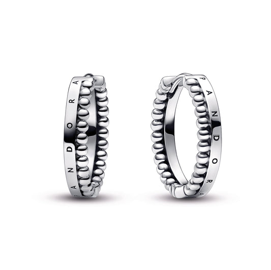Hoop Earrings – Sterling Silver – Pandora Signature Logo & Beads