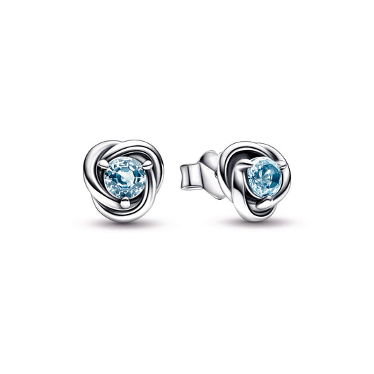 Stud Earrings – Sterling Silver – Sea Aqua Blue Eternity Circle