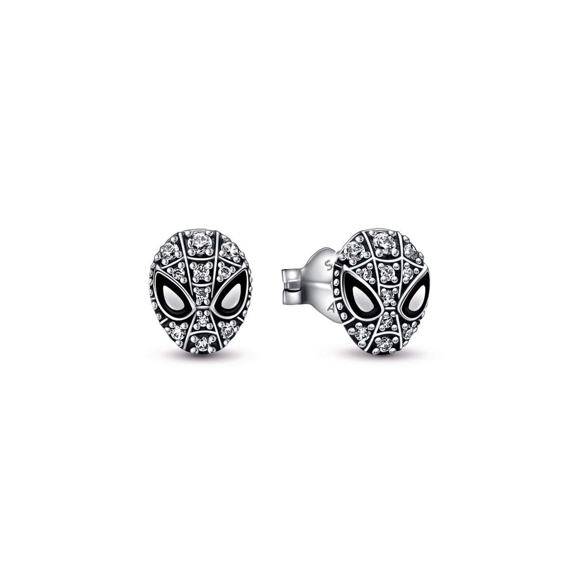 Stud Earrings – Sterling Silver – Marvel Spider-Man Mask Pavé