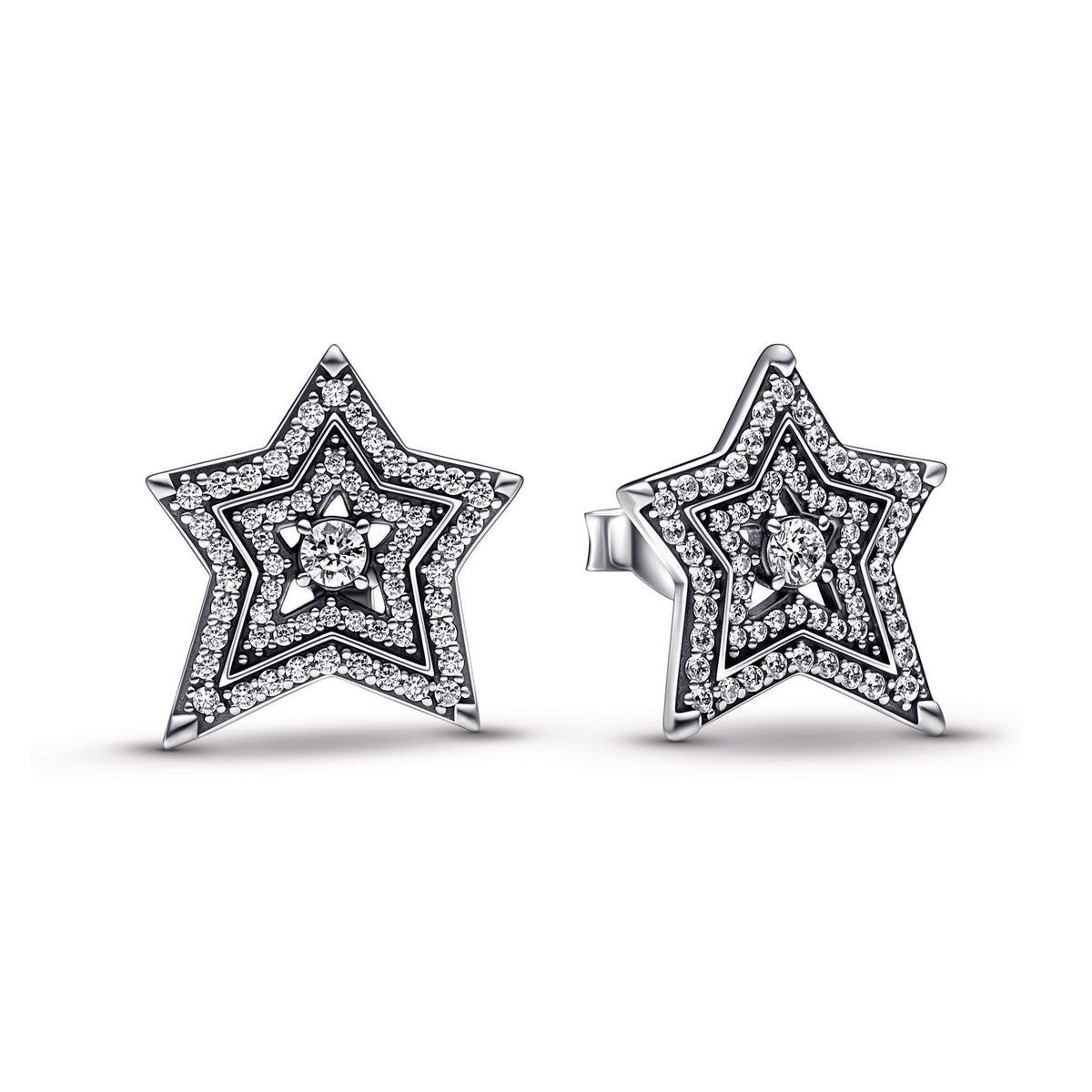 Stud Earrings – Sterling Silver – Celestial Asymmetric Star