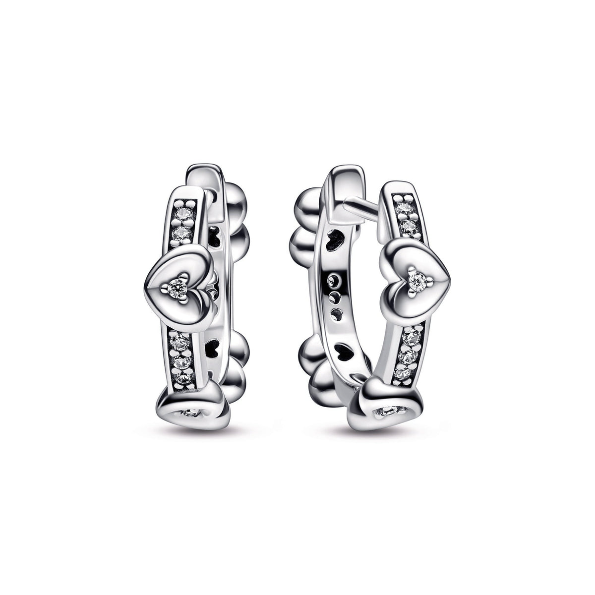 Hoop Earrings – Sterling Silver – Radiant Sparkling Hearts