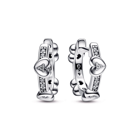 Hoop Earrings – Sterling Silver – Radiant Sparkling Hearts