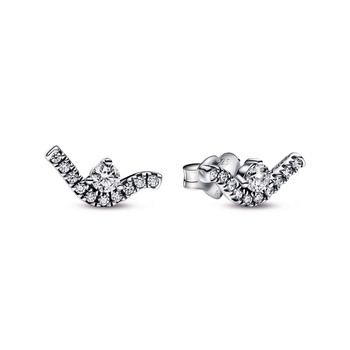 Stud Earrings – Sterling Silver – Sparkling Wave