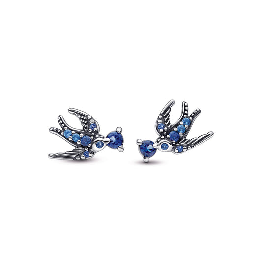 Stud Earrings – Sterling Silver – Sparkling Swallow
