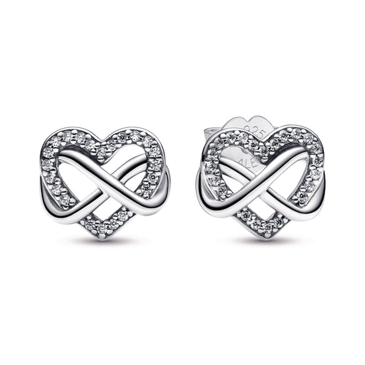 Stud Earrings – Sterling Silver – Sparkling Infinity Heart