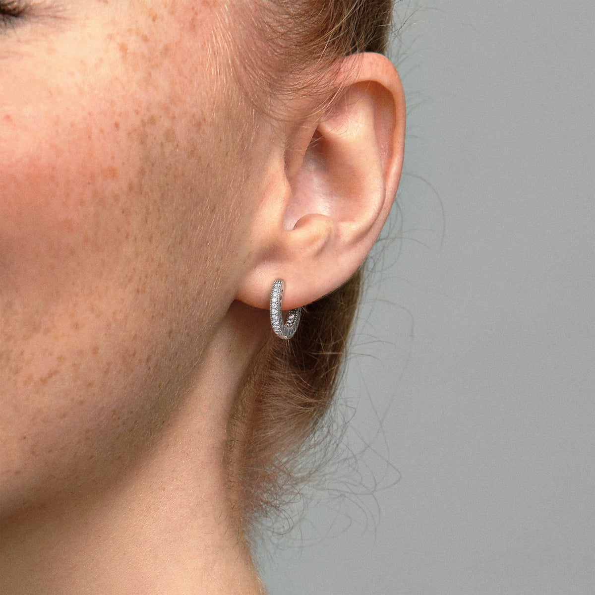 Hoop Earrings – Sterling Silver – Pavé Heart