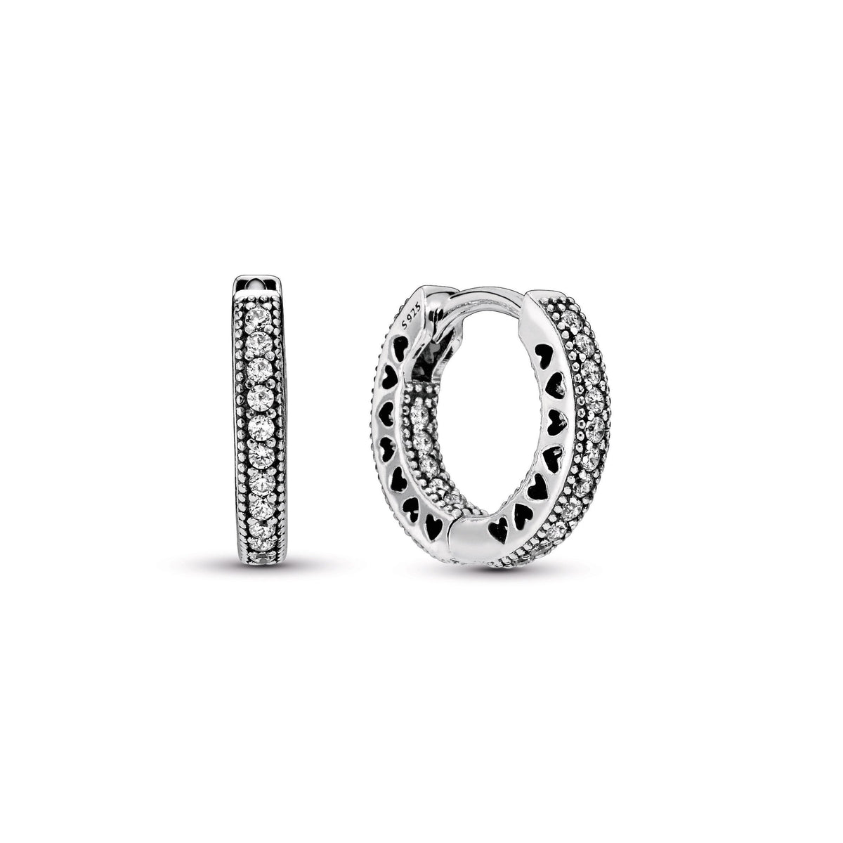 Hoop Earrings – Sterling Silver – Pavé Heart