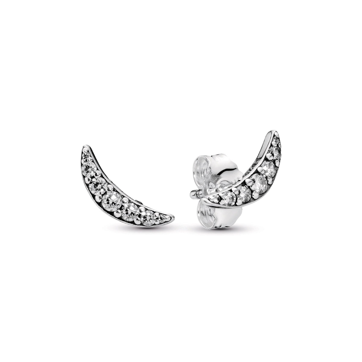 Stud Earrings – Sterling Silver – Sparkling Crescent Moon