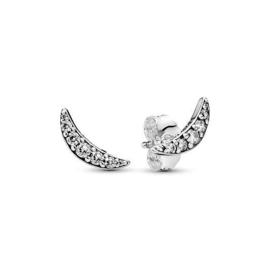 Stud Earrings – Sterling Silver – Sparkling Crescent Moon