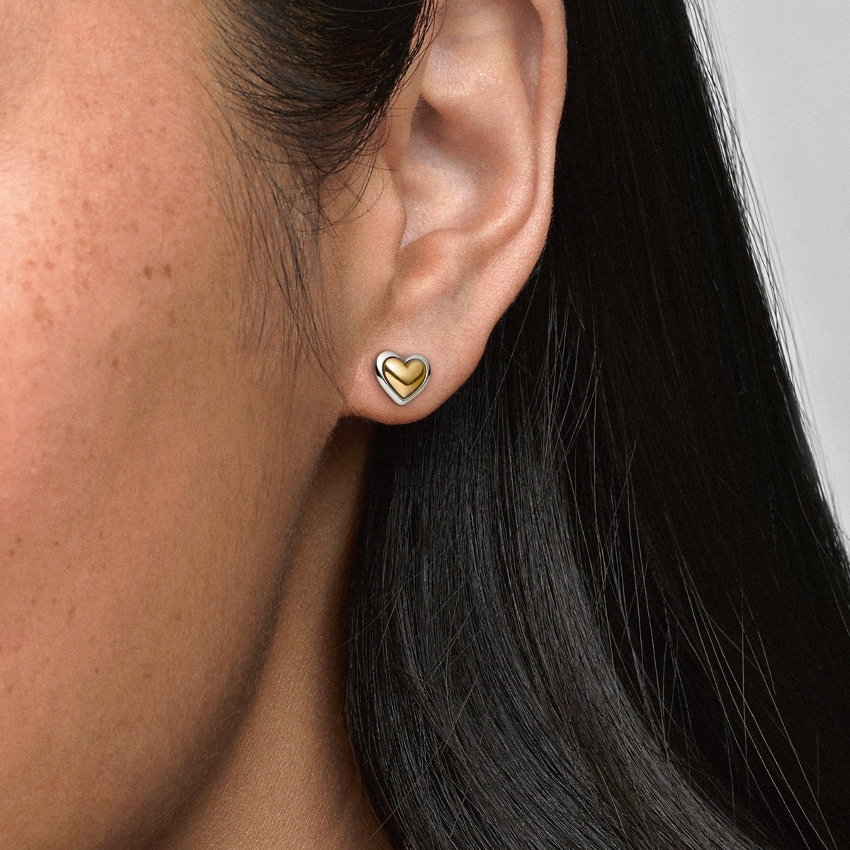 Stud Earrings – Sterling Silver – Domed Golden Heart