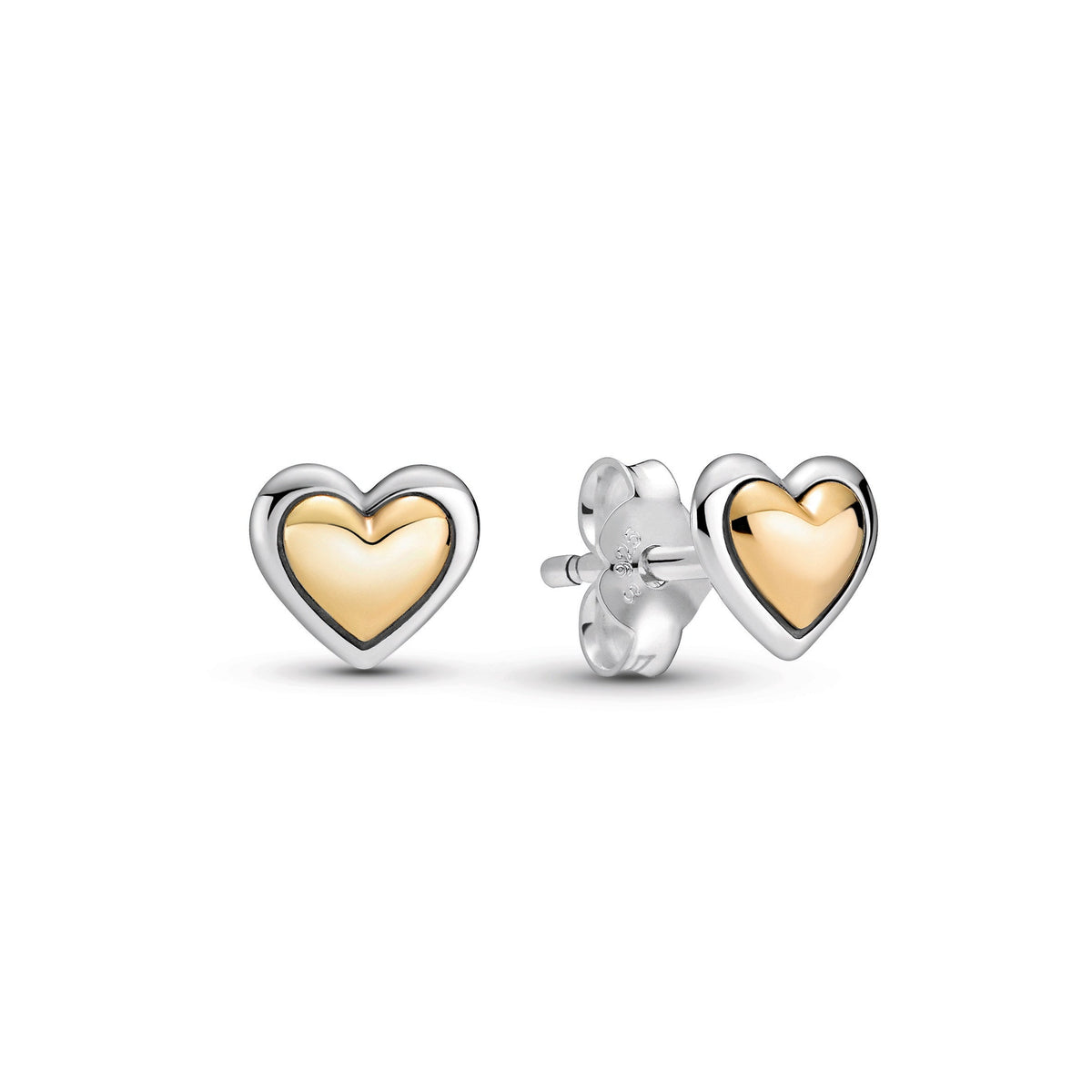 Stud Earrings – Sterling Silver – Domed Golden Heart
