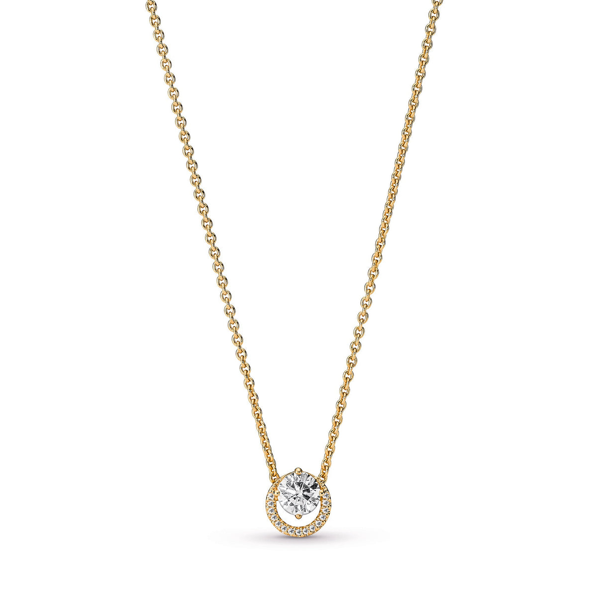 Pendant – 14k Gold-Plated – Sparkling Round Halo Collier Necklace