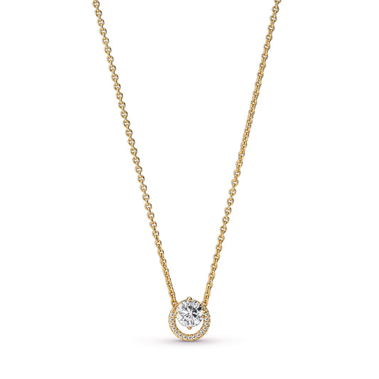 Pendant – 14k Gold-Plated – Sparkling Round Halo Collier Necklace