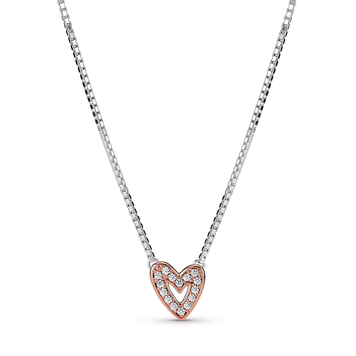 Necklace – 14k Rose Gold-Plated – Sparkling Freehand Heart