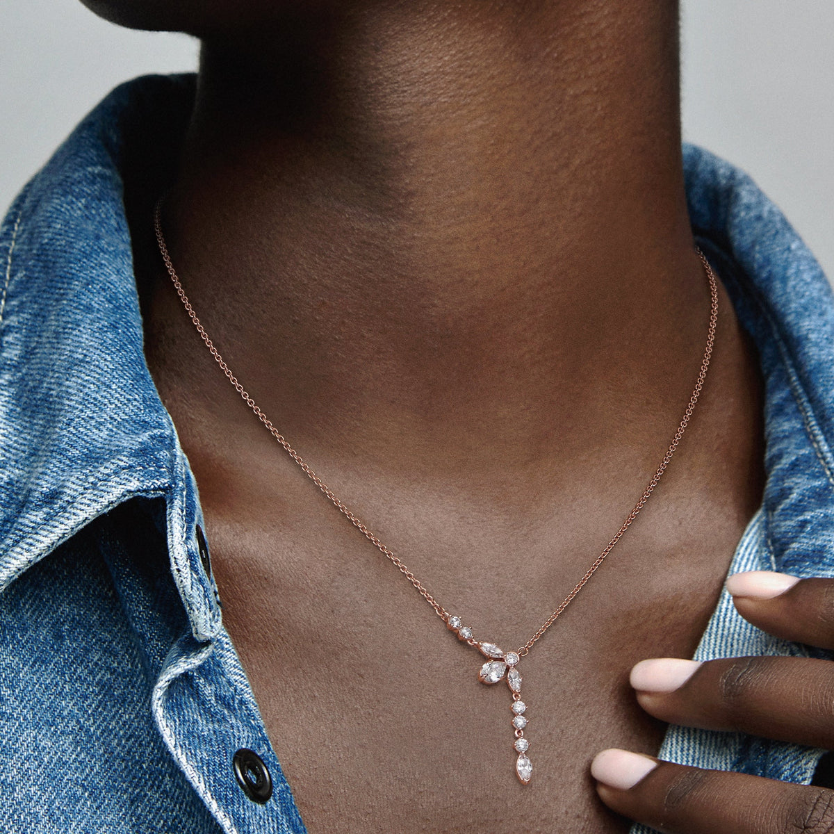 Necklace – 14k Rose Gold-Plated – Sparkling Herbarium Cluster Drop Collier