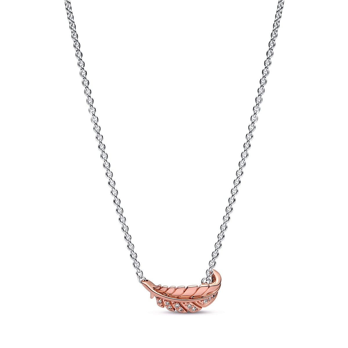 Necklace – 14k Rose Gold-Plated – Two-Tone Floating Curved Feather Collier