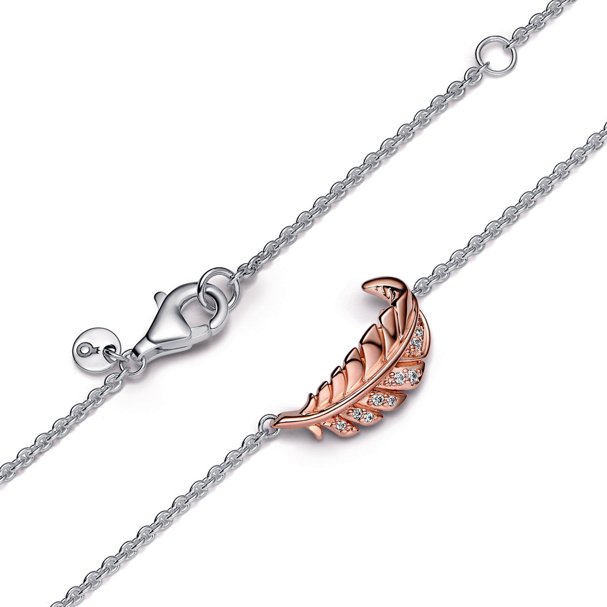 Necklace – 14k Rose Gold-Plated – Two-Tone Floating Curved Feather Collier