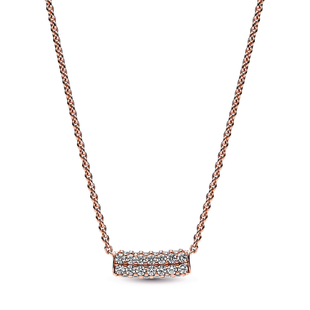 Necklace – 14k Rose Gold-Plated – Pandora Timeless Pavé Double-row Bar Collier