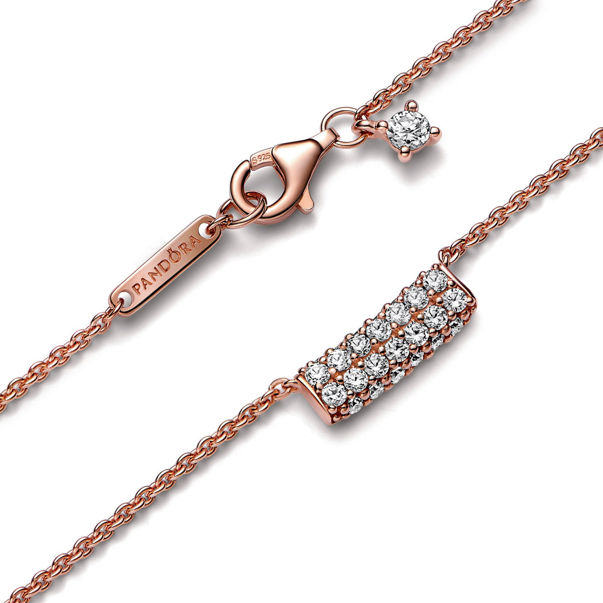 Necklace – 14k Rose Gold-Plated – Pandora Timeless Pavé Double-row Bar Collier