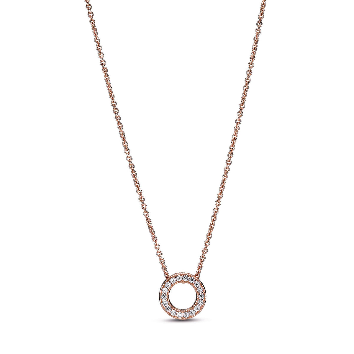 Necklace – 14k Rose Gold-Plated – Pandora Logo Pavé Circle Collier