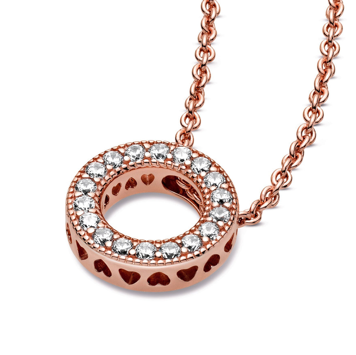 Necklace – 14k Rose Gold-Plated – Pandora Logo Pavé Circle Collier