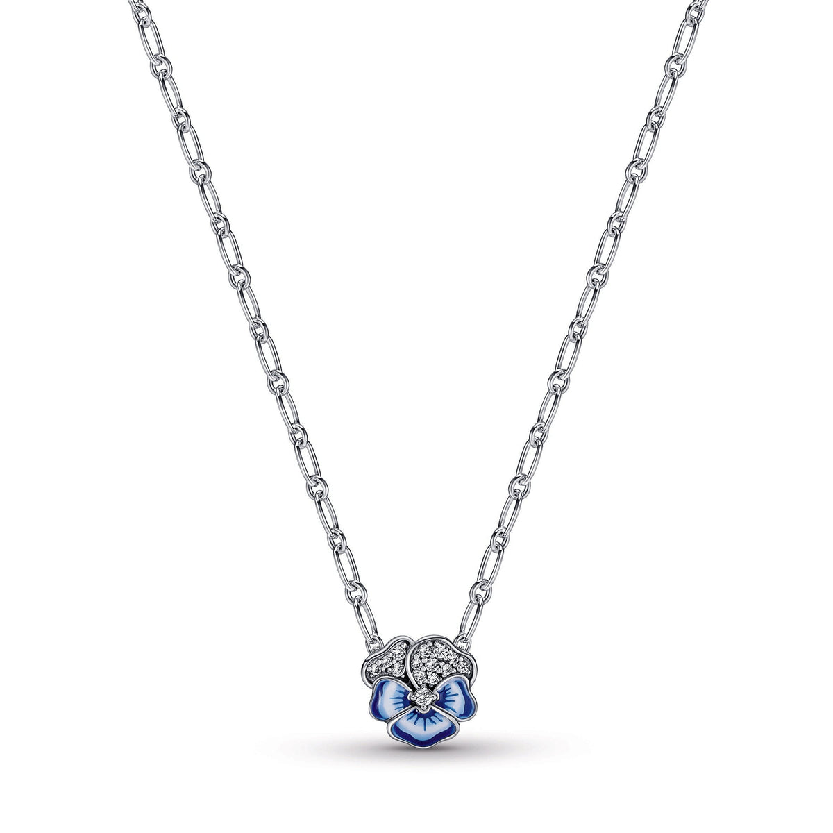 Pendant Necklace – Sterling Silver – Blue Pansy Flower