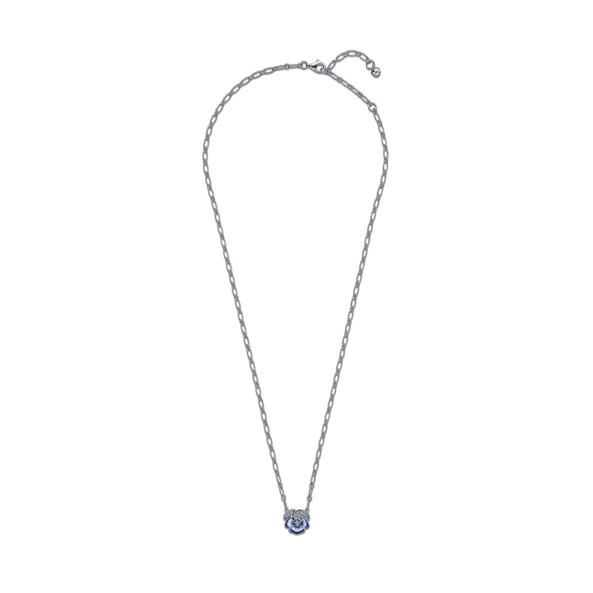 Pendant Necklace – Sterling Silver – Blue Pansy Flower
