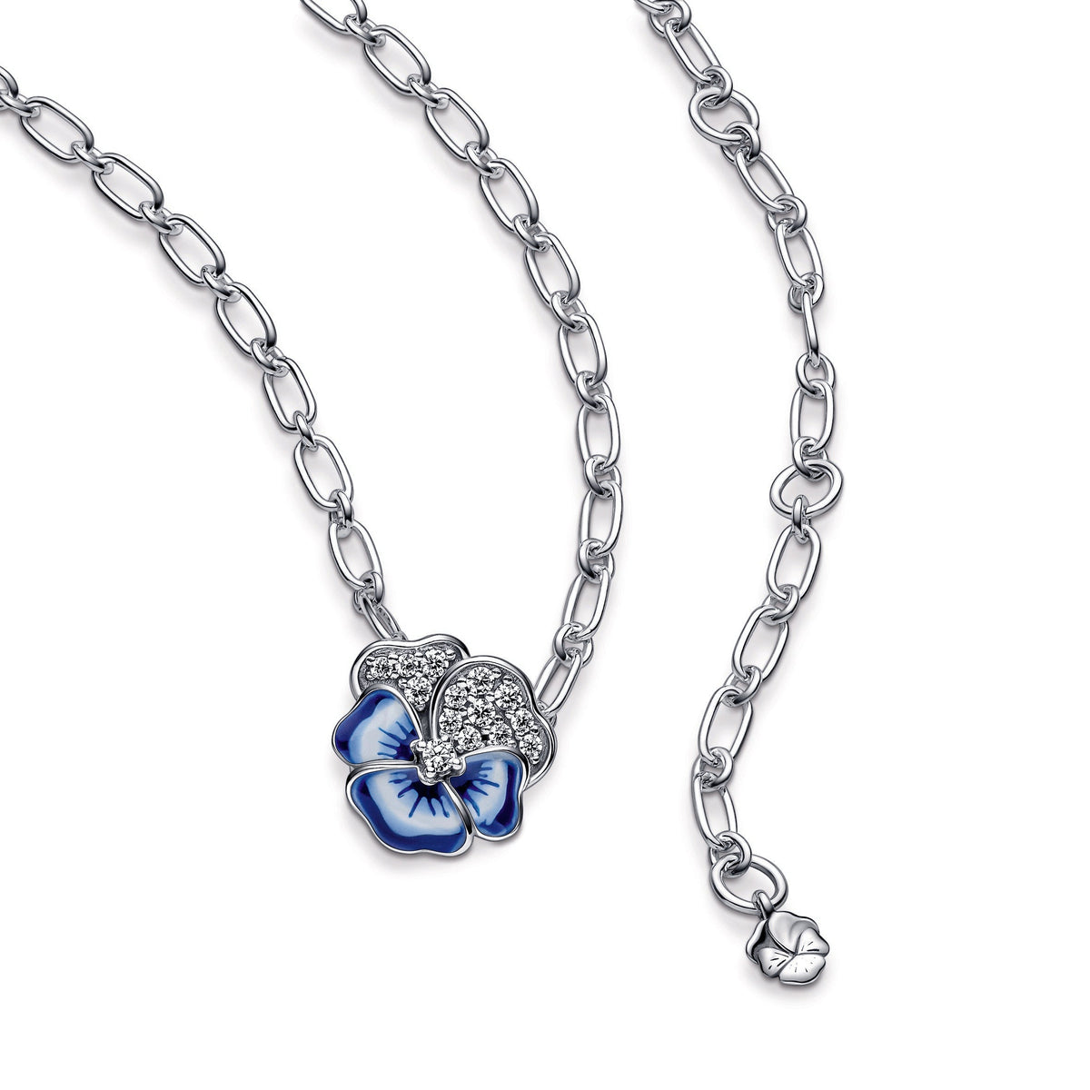Pendant Necklace – Sterling Silver – Blue Pansy Flower