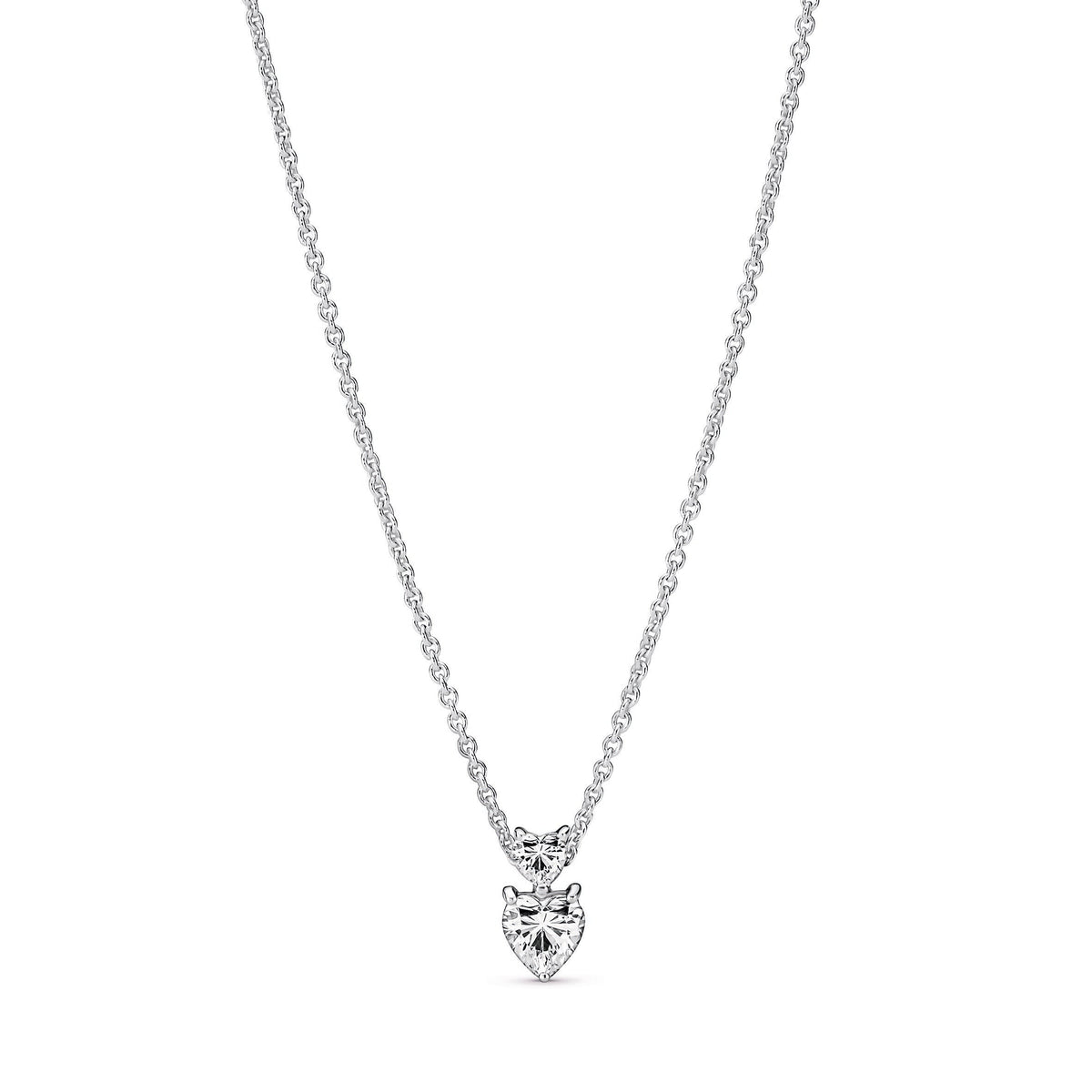 Pendant – Sterling Silver – Double Heart Sparkling Collier Necklace