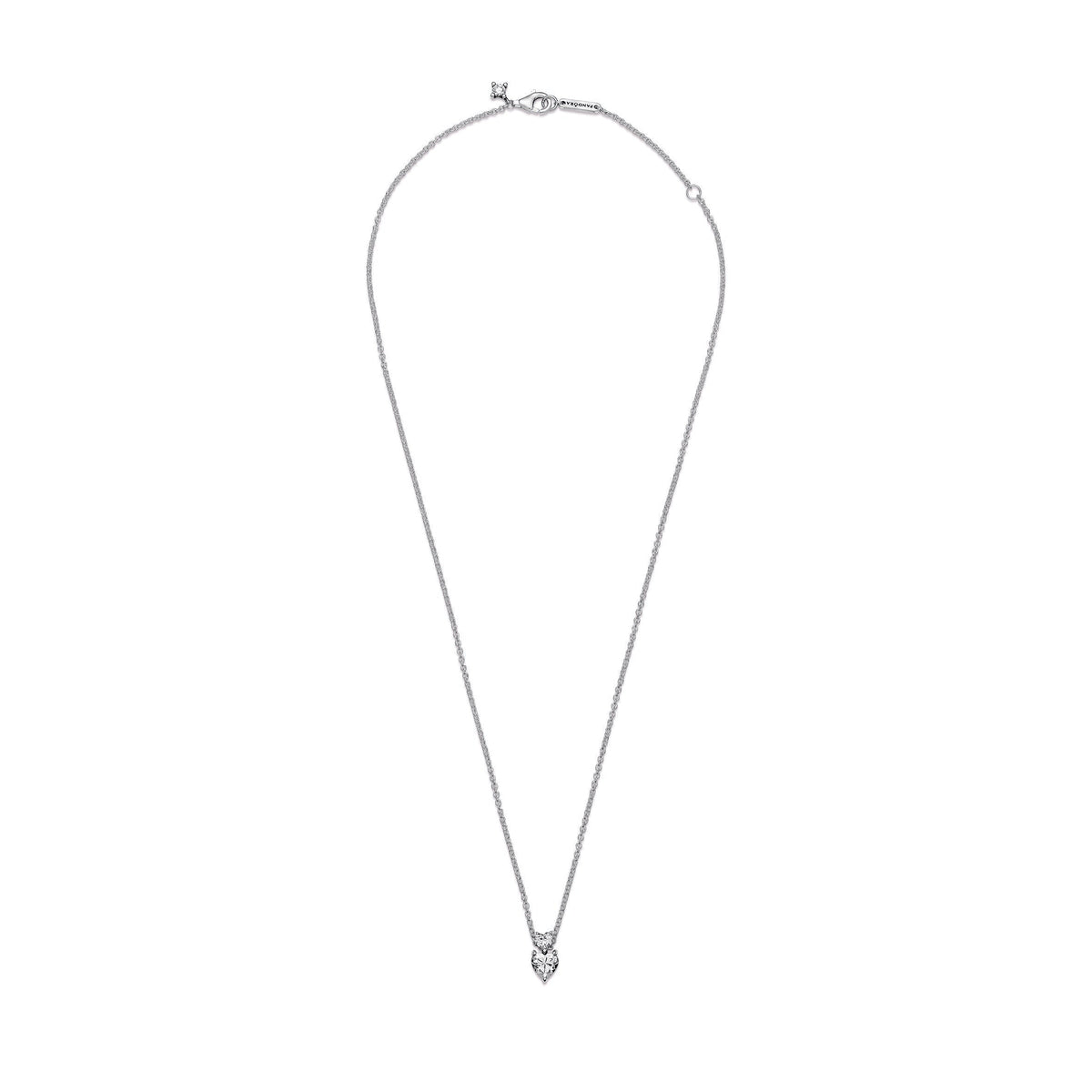 Pendant – Sterling Silver – Double Heart Sparkling Collier Necklace