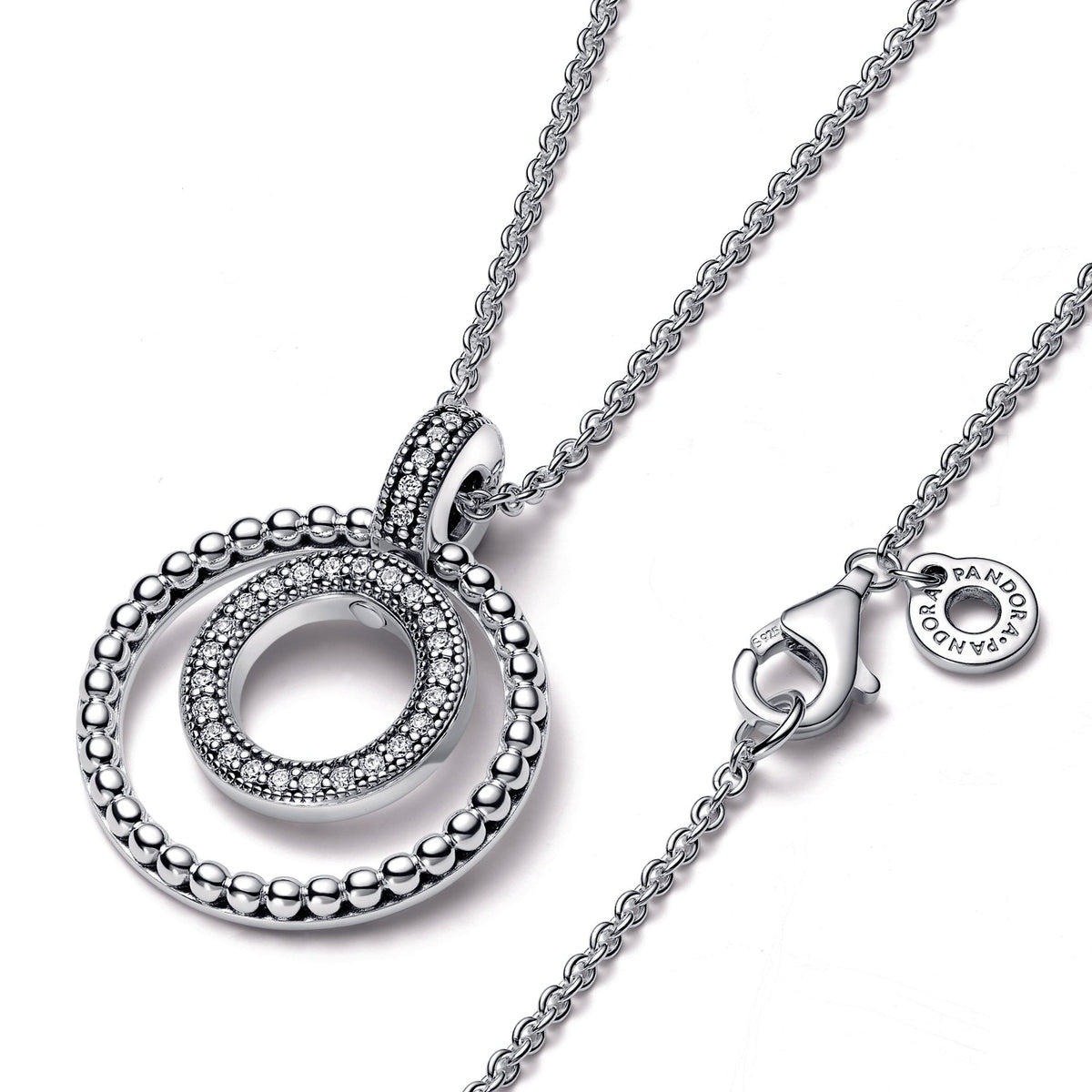 Pendant – Sterling Silver – Pandora Signature Pavé & Beads & Necklace