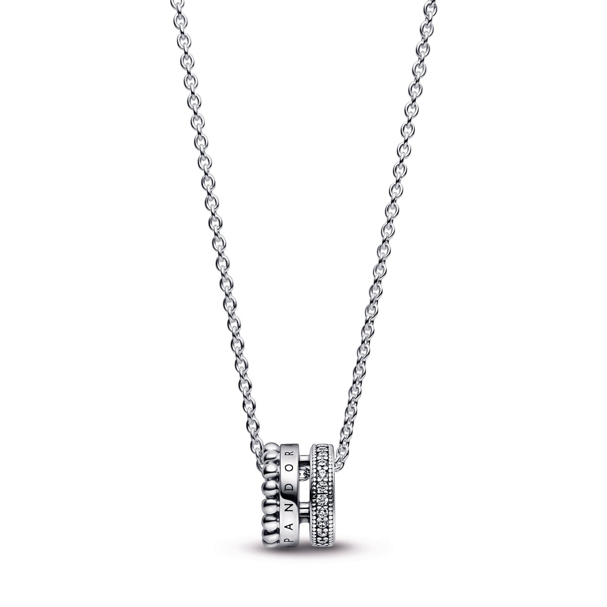 Pendant – Sterling Silver – Pandora Signature Logo Pavé & Beads & Necklace