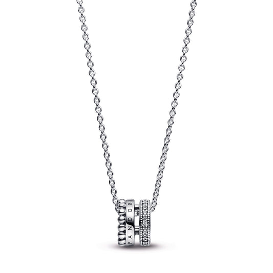 Pendant – Sterling Silver – Pandora Signature Logo Pavé & Beads & Necklace