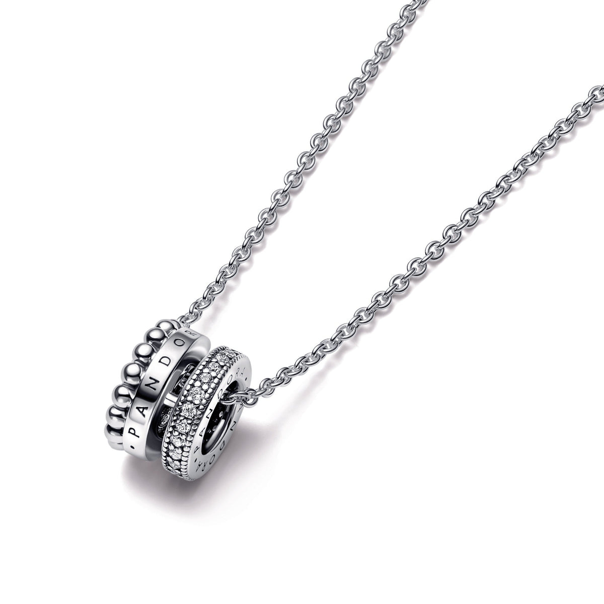 Pendant – Sterling Silver – Pandora Signature Logo Pavé & Beads & Necklace