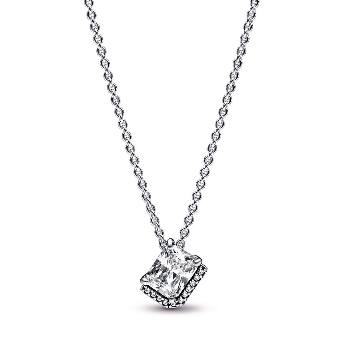 Necklace – Sterling Silver – Rectangular Sparkling Halo Collier
