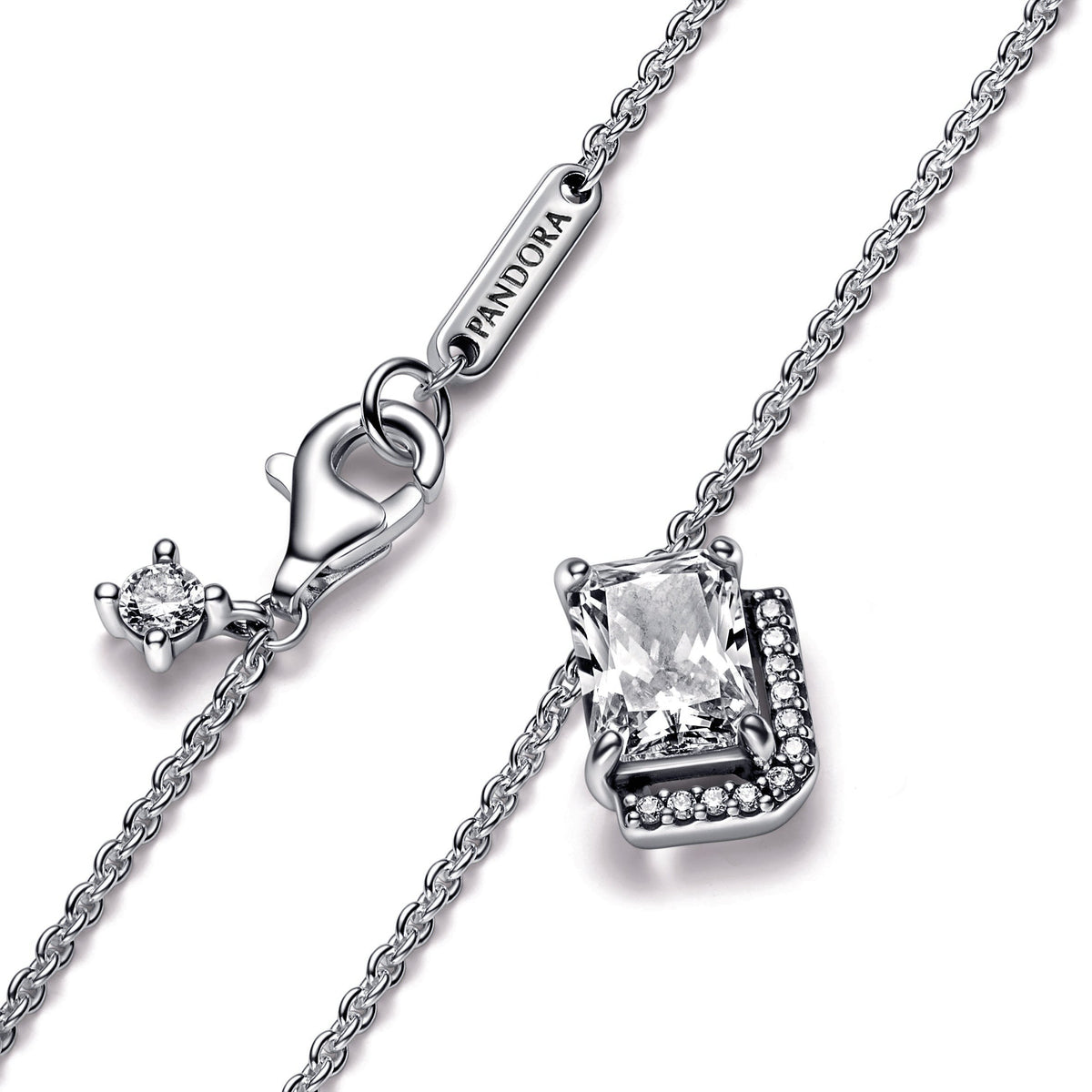 Necklace – Sterling Silver – Rectangular Sparkling Halo Collier
