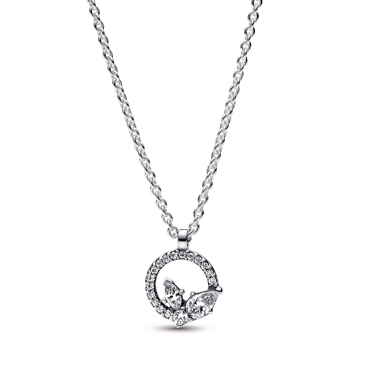 Pendant Necklace – Sterling Silver – Sparkling Herbarium Circle & Cluster