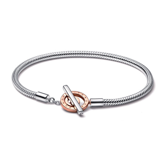 Chain Bracelet – 14k Rose Gold-Plated – Pandora Moments Two-tone Logo T-Bar Snake