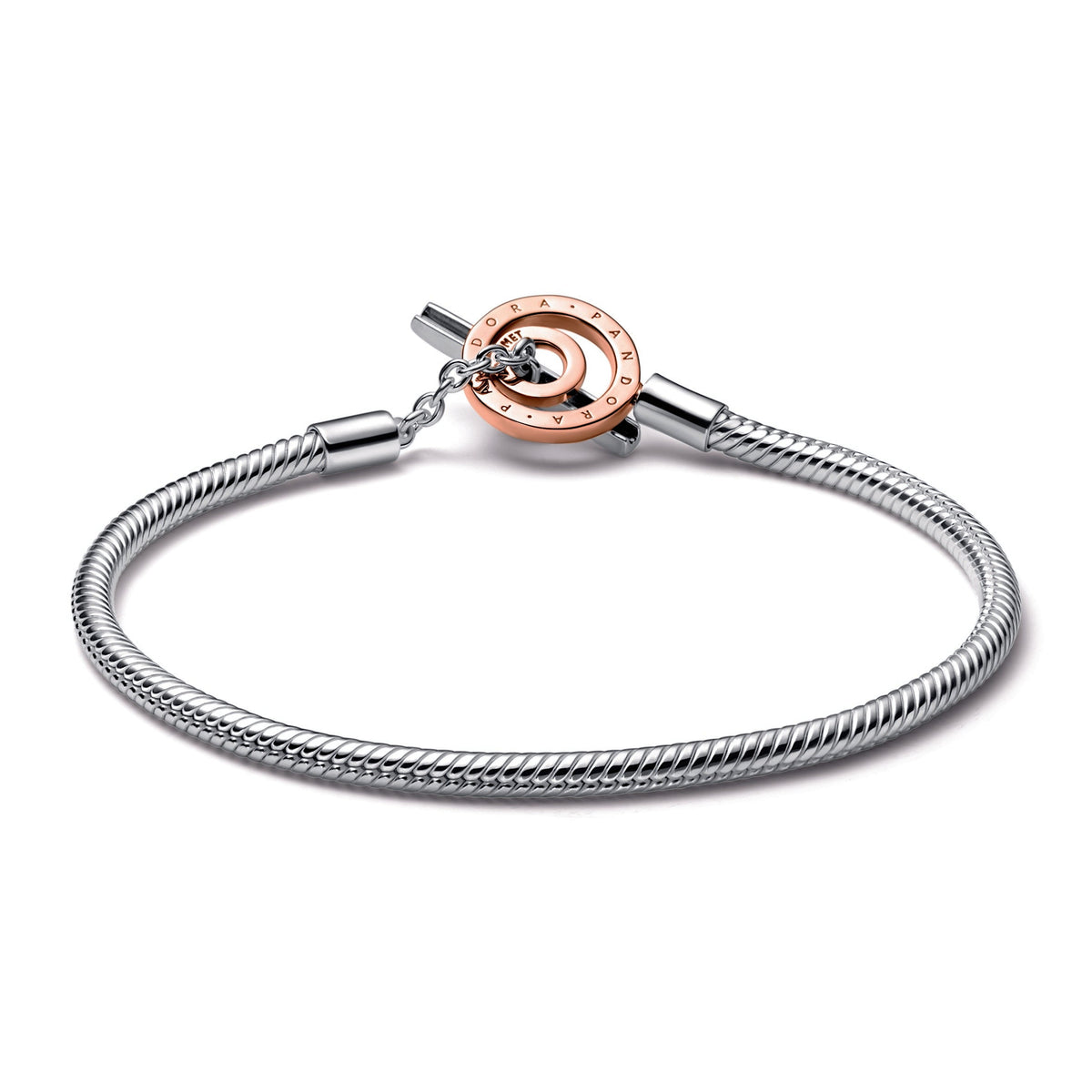 Chain Bracelet – 14k Rose Gold-Plated – Pandora Moments Two-tone Logo T-Bar Snake