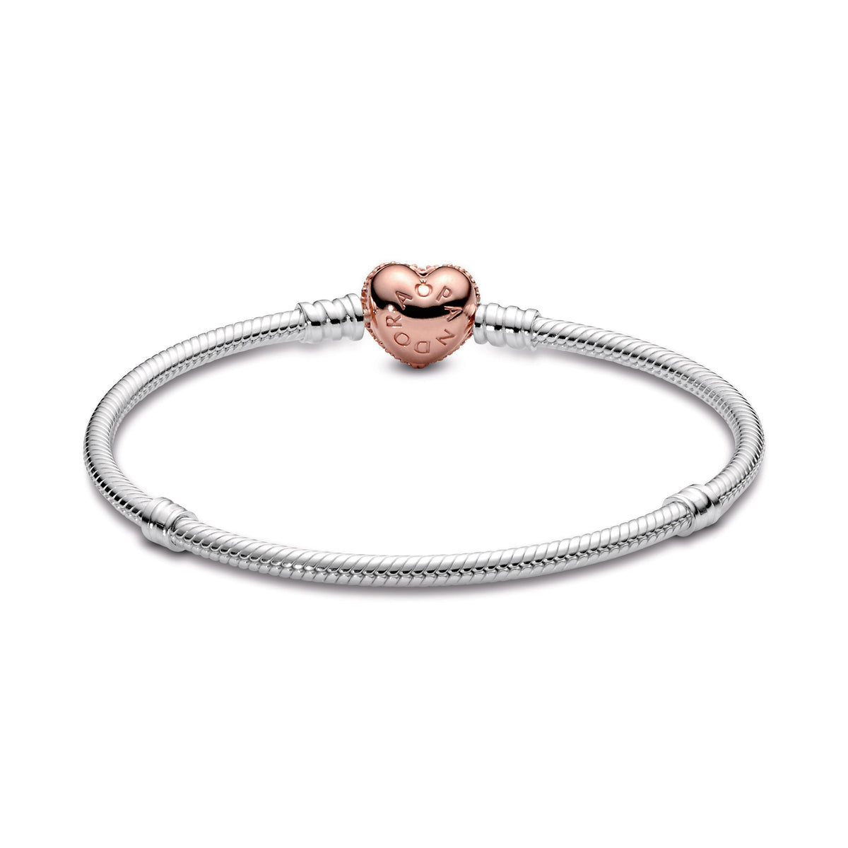 Chain Bracelet – 14k Rose Gold-Plated – Pandora Moments Pavé Heart Clasp Snake
