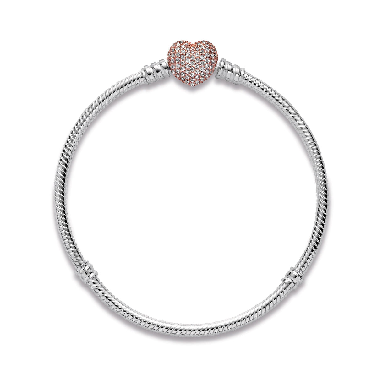 Chain Bracelet – 14k Rose Gold-Plated – Pandora Moments Pavé Heart Clasp Snake