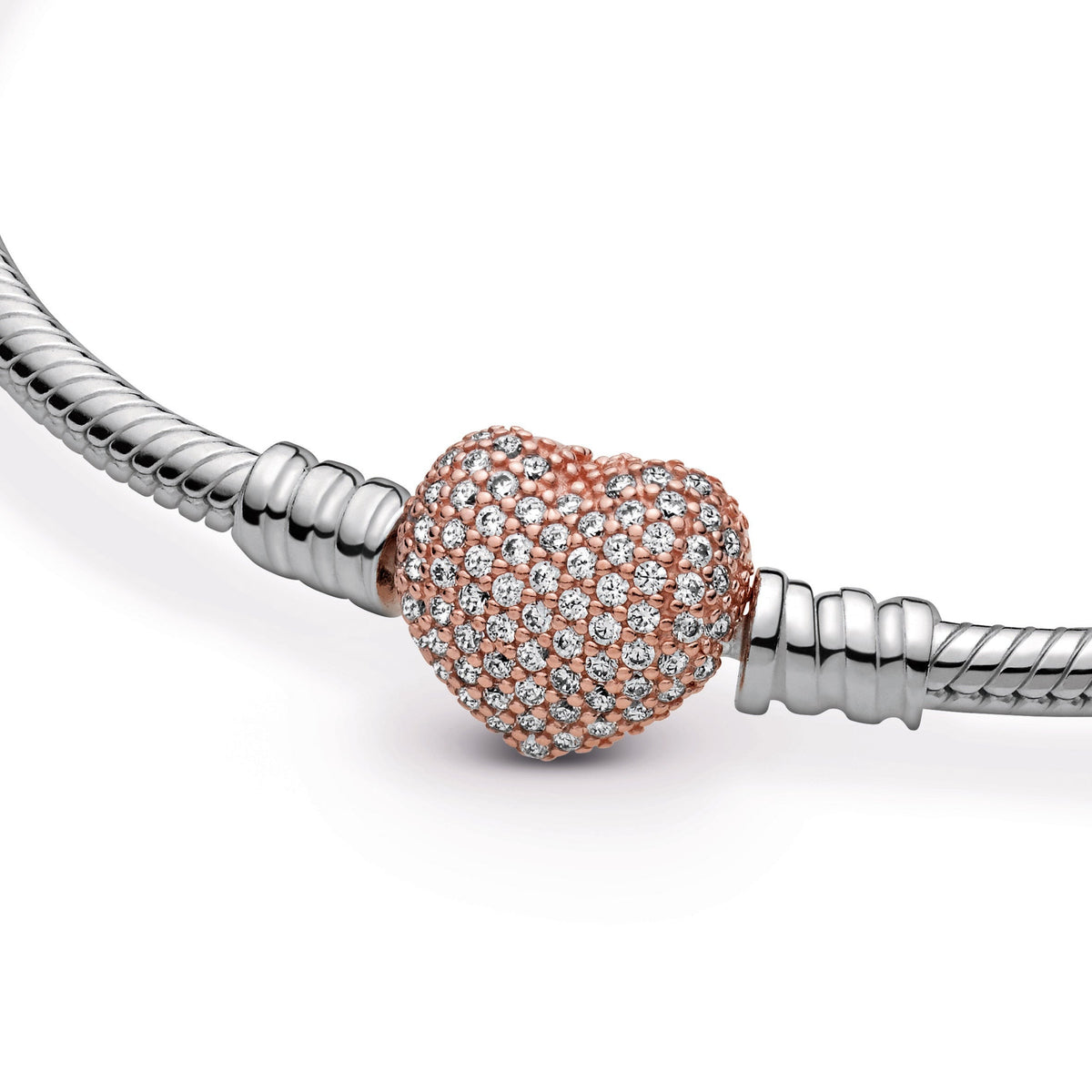 Chain Bracelet – 14k Rose Gold-Plated – Pandora Moments Pavé Heart Clasp Snake