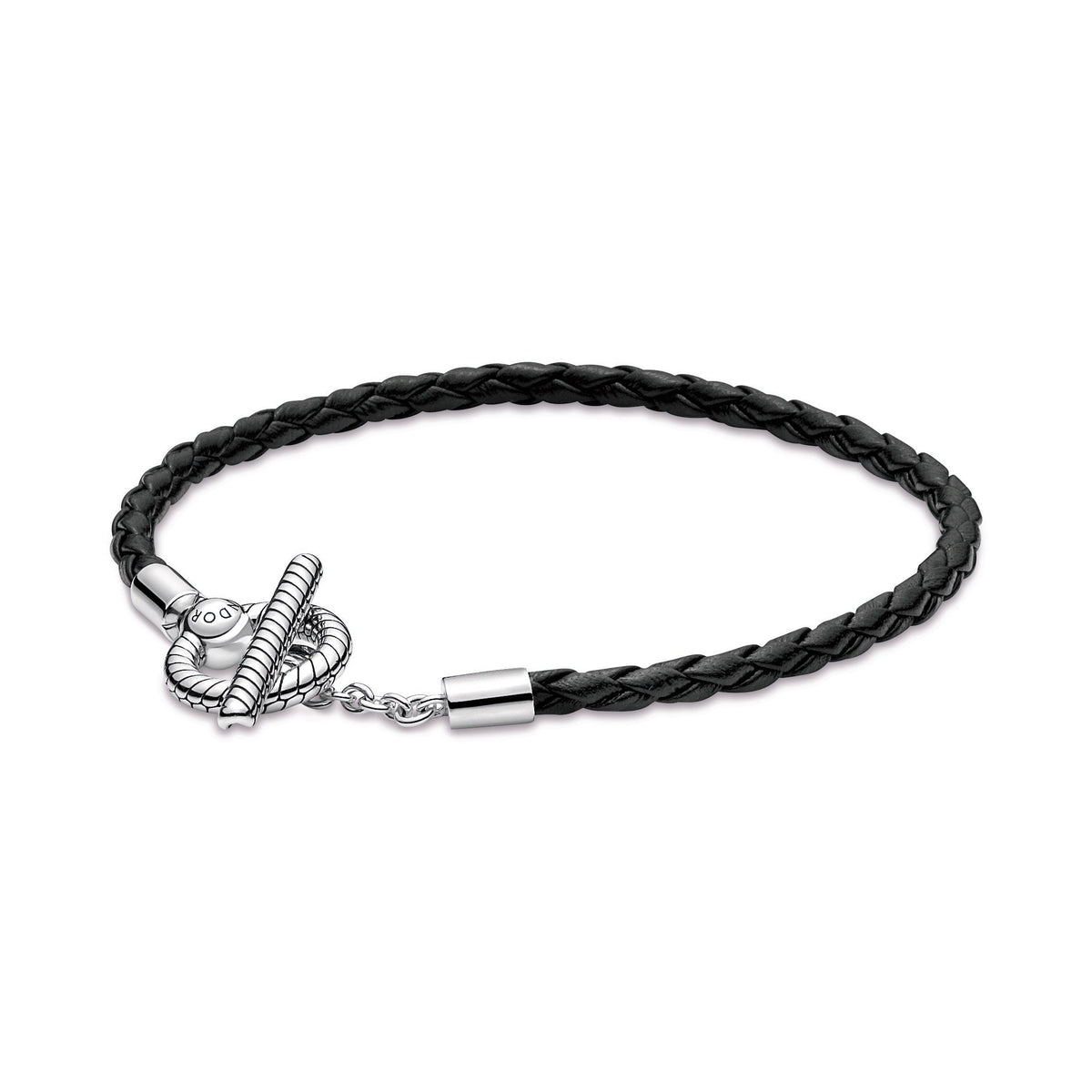 Bracelet – Sterling Silver – Pandora Moments Braided Leather T-bar
